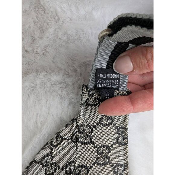 Gucci Sun Visor GG Logo Plate Hat Light Gray Black&Gray Strap Designer One Size - Picture 10 of 11